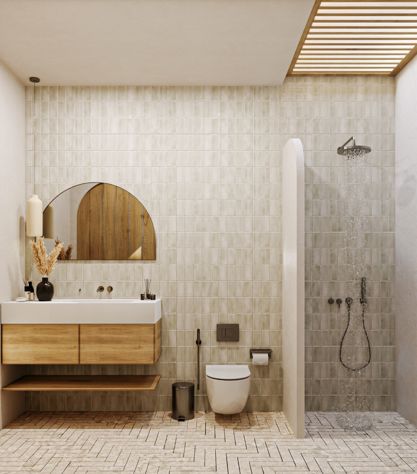 Bathroom with green ceramic tile