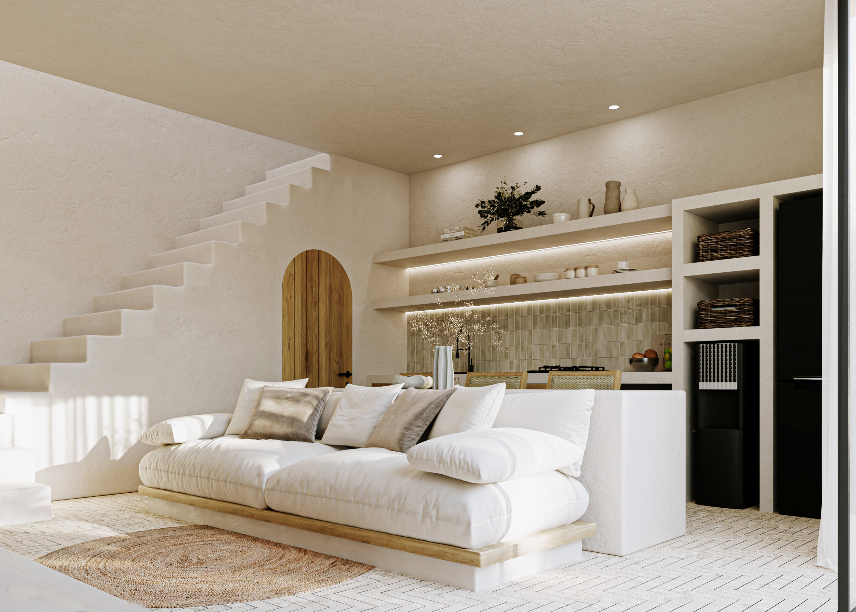 Living area with white sofa