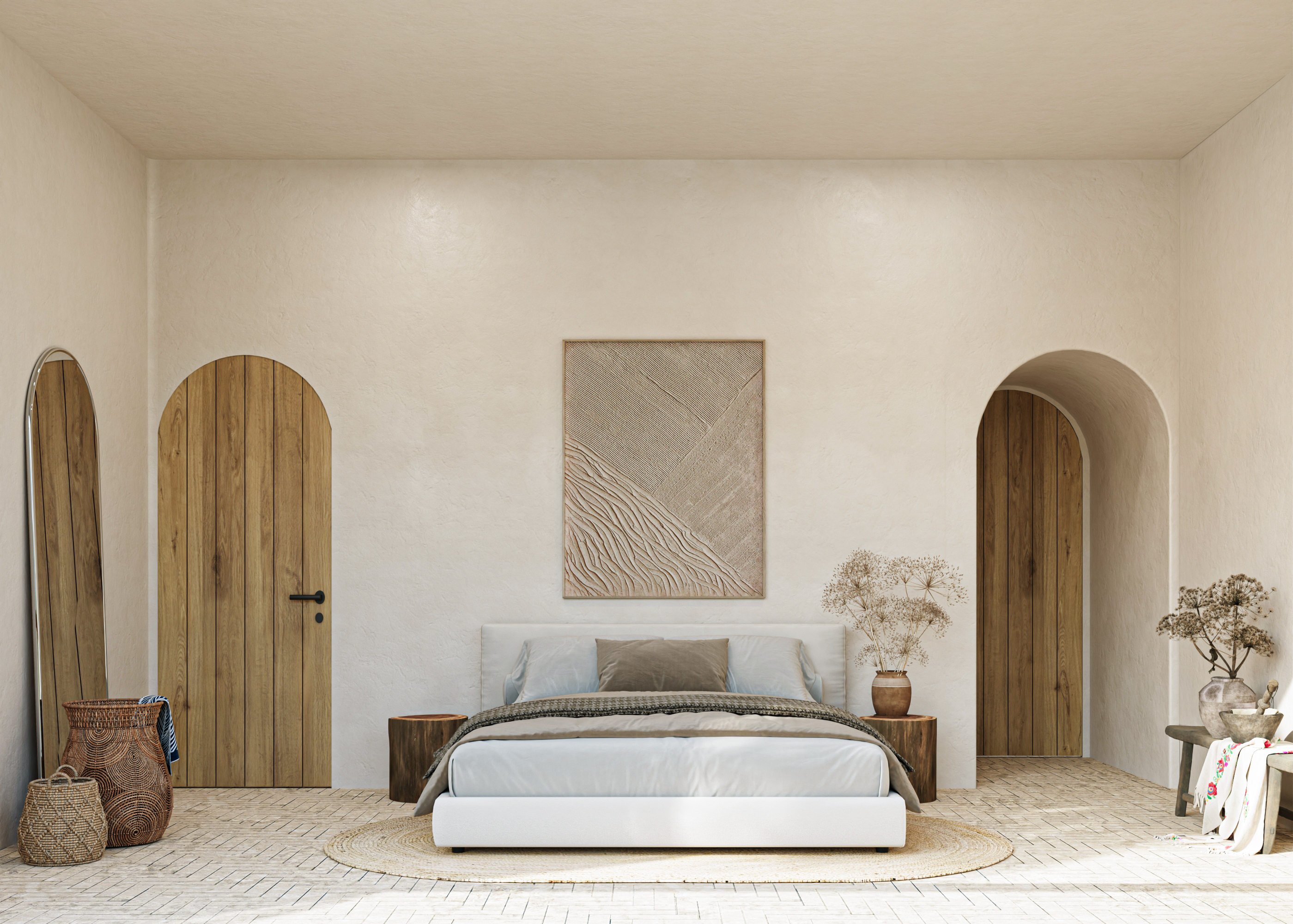 Bedroom with wooden doorways